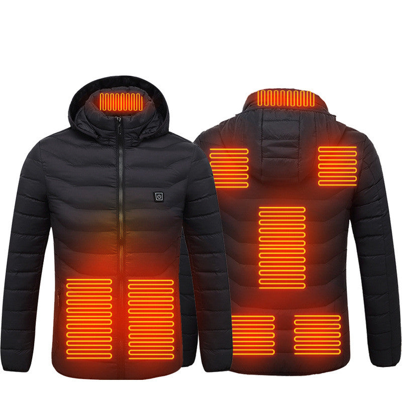 Men Heated Puffer Jacket Electric Heating Coat Insulated Hood Windbreaker